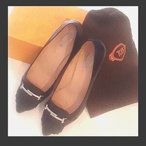 TOD'S Frangia Doppia Italian Leather Kitten Heels Black Size 40
